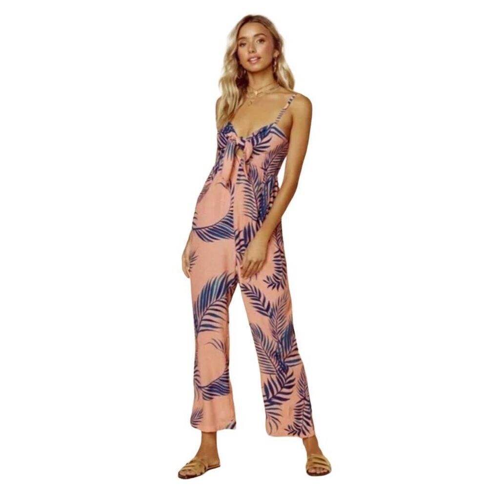 Cleobella Peach Tropical Print Wide Leg Sleeveless Jumpsuit XS
